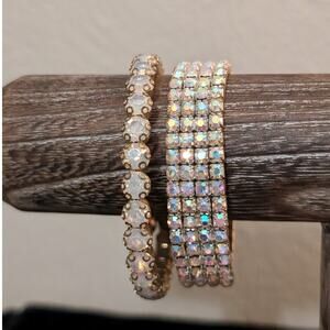 Two Vintage AB Crystal Bracelet Lot